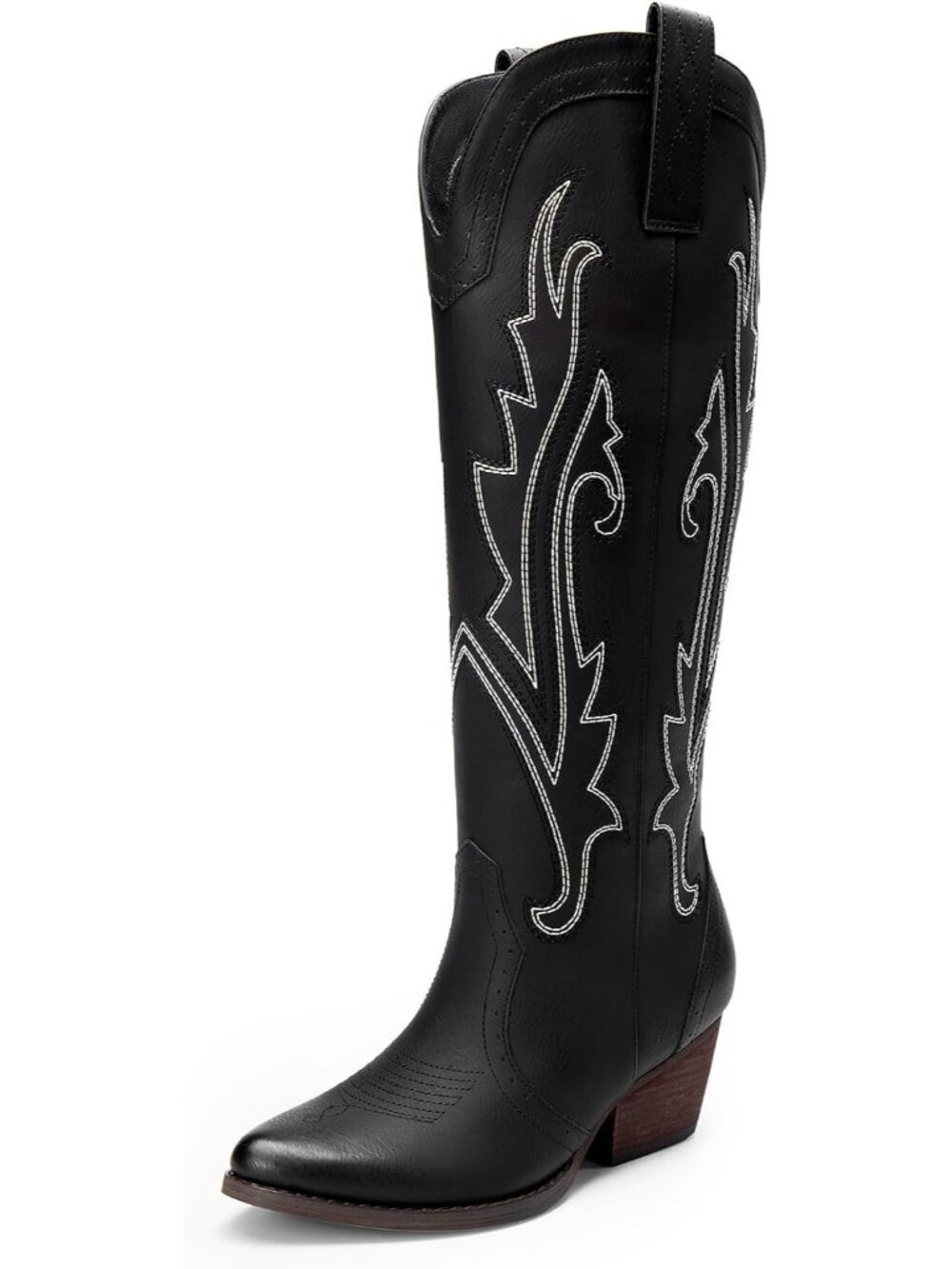 DREAM PAIRS Women's Black Cowgirl Knee High Boots Square Toe Western Side Zipper
